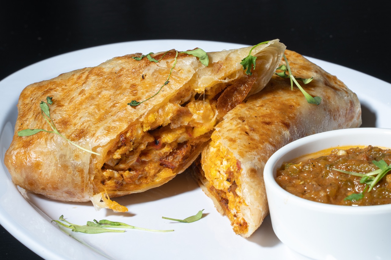 tucson breakfast Chori-Papa Burrito served with salsa 